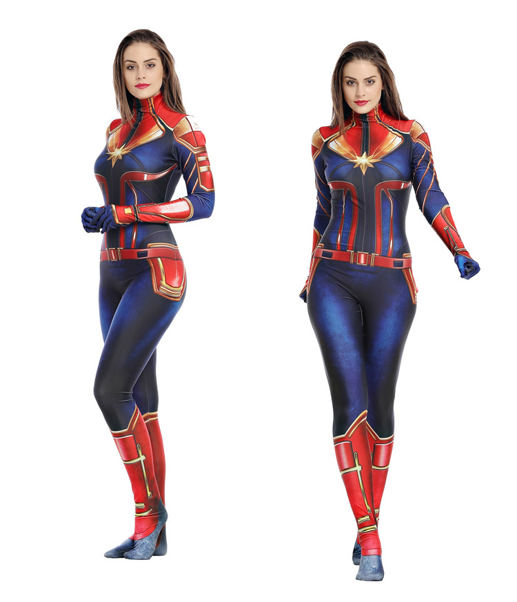 Adult Womens Captain Marvel Cosplay Costume Women Bodysuit Jumpsuit